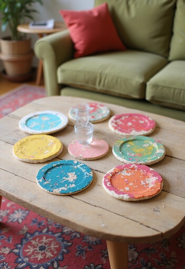 20 DIY Coffee Table Decorations That Look Luxurious on a Budget! - 8. Colorful Coasters