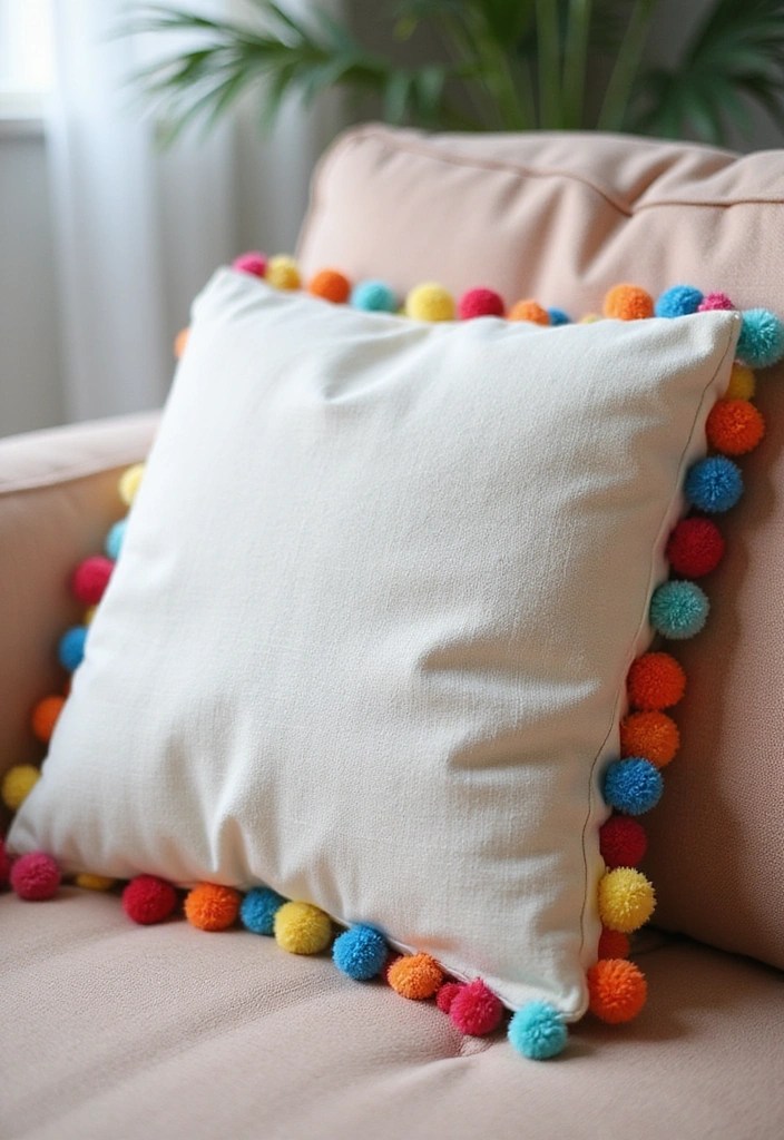 10 DIY Decorative Throw Pillow Ideas That Are Easier Than You Think! - 1. Pom-Pom Paradise