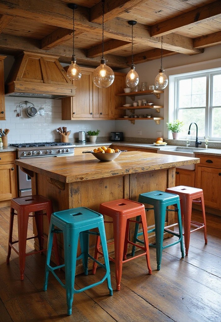 14 Rustic Bar Chairs That Will Bring Cozy Vibes to Your Kitchen! - 10. Colorful Rustic Bar Chairs