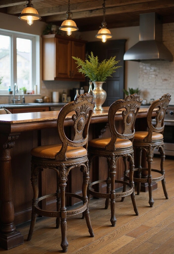 14 Rustic Bar Chairs That Will Bring Cozy Vibes to Your Kitchen! - 13. Antique Bar Chairs
