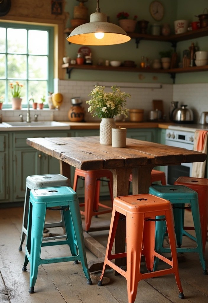 14 Rustic Bar Chairs That Will Bring Cozy Vibes to Your Kitchen! - 6. Vintage Metal Stools