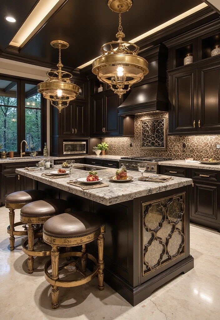 15 Cozy Kitchen Islands with Seating Perfect for Entertaining Friends! - 14. Glamorous Touches