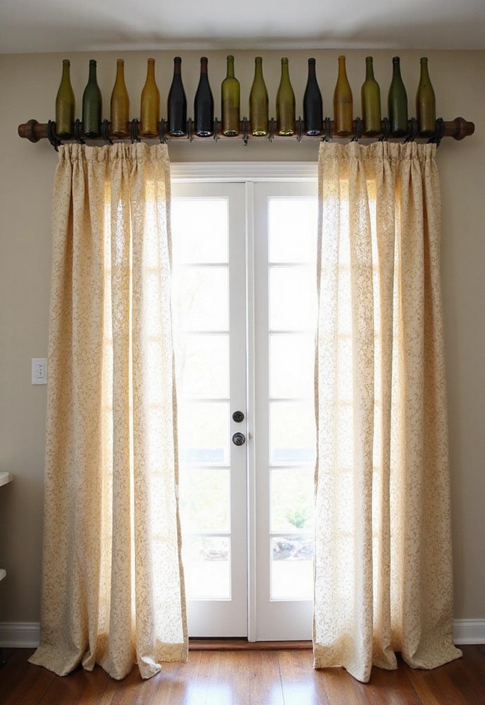 15 DIY Curtain Rod Ideas That'll Elevate Your Home Decor Game Instantly (Check Out #10!) - 10. Upcycled Wine Bottles as Unique Rods