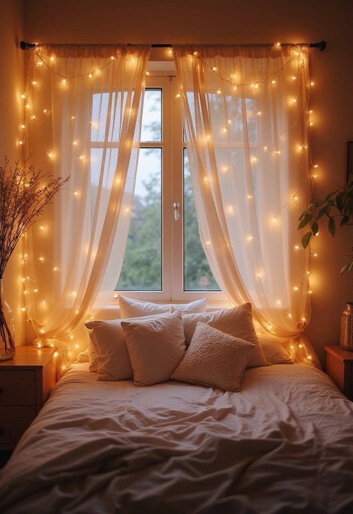 15 DIY Curtain Rod Ideas That'll Elevate Your Home Decor Game Instantly (Check Out #10!) - 7. String Lights and Sheer Curtains for a Magical Effect
