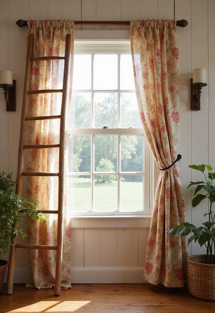 15 DIY Curtain Rod Ideas That'll Elevate Your Home Decor Game Instantly (Check Out #10!) - 9. Rustic Ladder Curtain Rods