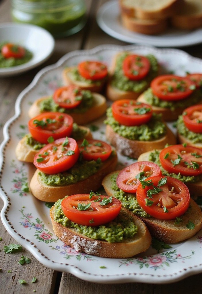 15 Fun Galentine's Brunch Food Dishes That Will Steal the Show! - 11. Pesto and Tomato Bruschetta