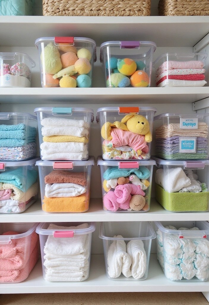 15 Genius Nursery Organization Ideas That'll Save You Money (and Time!) - 1. Use Clear Bins for Easy Access