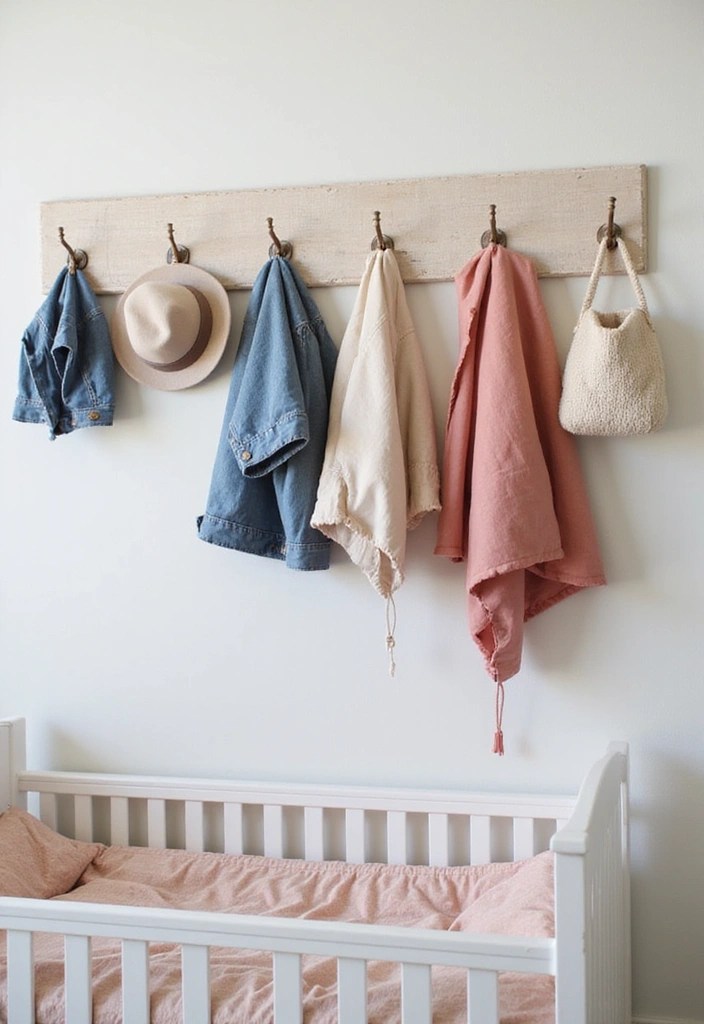 15 Genius Nursery Organization Ideas That'll Save You Money (and Time!) - 14. Incorporate Hooks for Clothing and Accessories