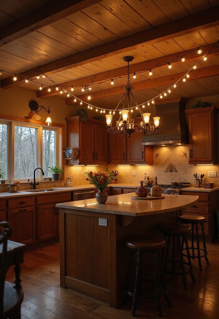 15 Kitchen Islands Lighting Designs You’ll Want to Copy Immediately! - 15. Festive String Lights