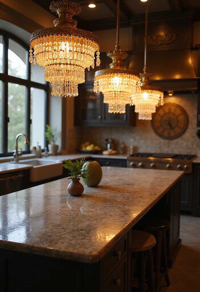 15 Kitchen Islands Lighting Designs You’ll Want to Copy Immediately! - 4. Vintage Glam