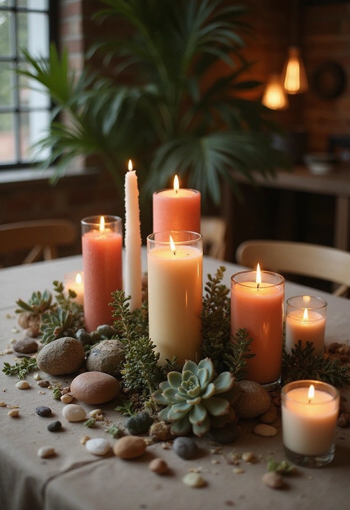 18 Bohemian Dining Table Centerpieces That Will Make Your Heart Sing (Don’t Miss #4!) - 2. Boho Chic Candle Cluster