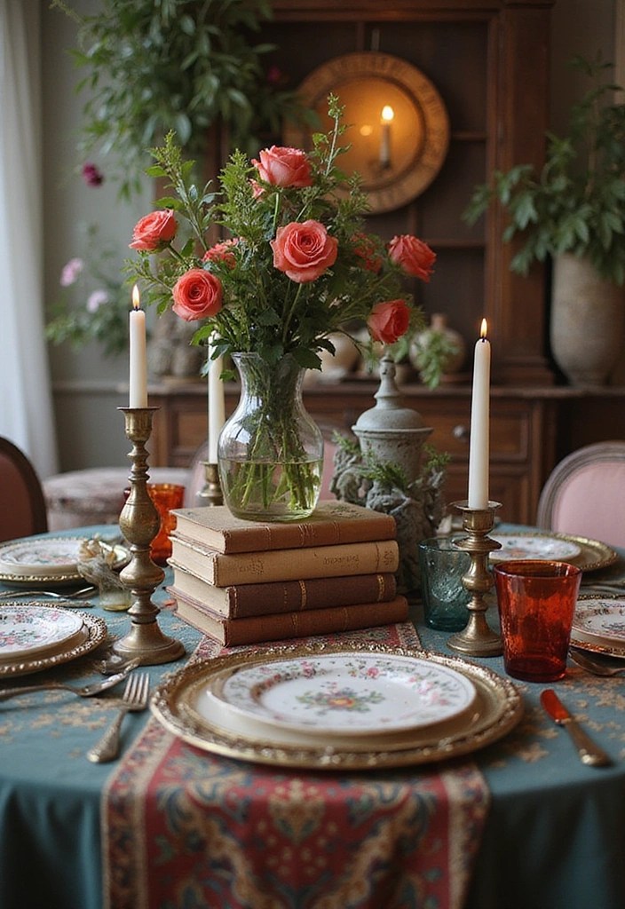 18 Bohemian Dining Table Centerpieces That Will Make Your Heart Sing (Don’t Miss #4!) - 6. Vintage Finds Showcase