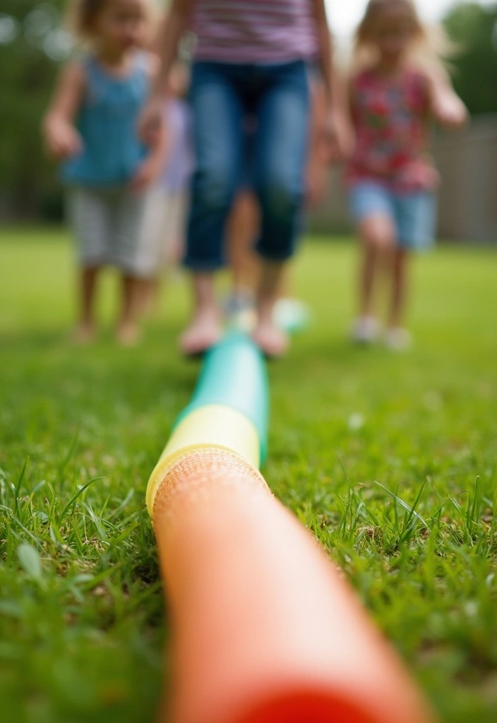 10 Simple Outdoor Obstacle Course Ideas Using Household Items (Your Kids Will Love #5!) - 1. Pool Noodle Balance Beam