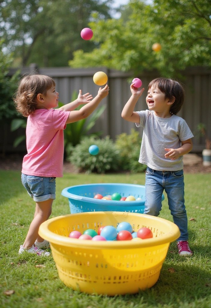 10 Simple Outdoor Obstacle Course Ideas Using Household Items (Your Kids Will Love #5!) - 5. Laundry Basket Toss