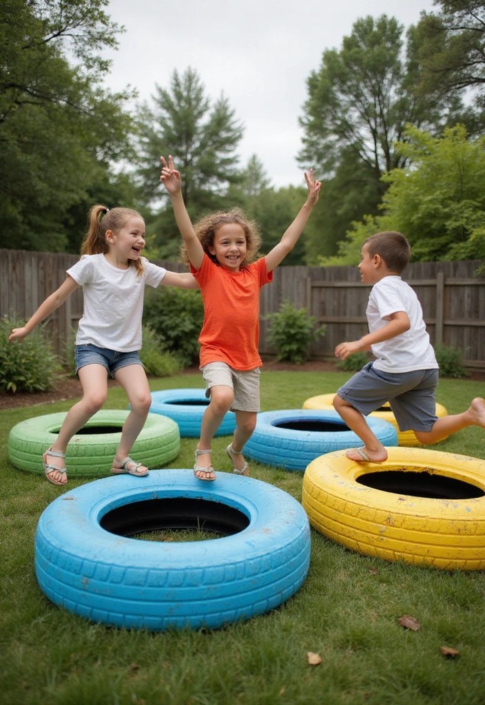 10 Simple Outdoor Obstacle Course Ideas Using Household Items (Your Kids Will Love #5!) - 8. Tire Jump