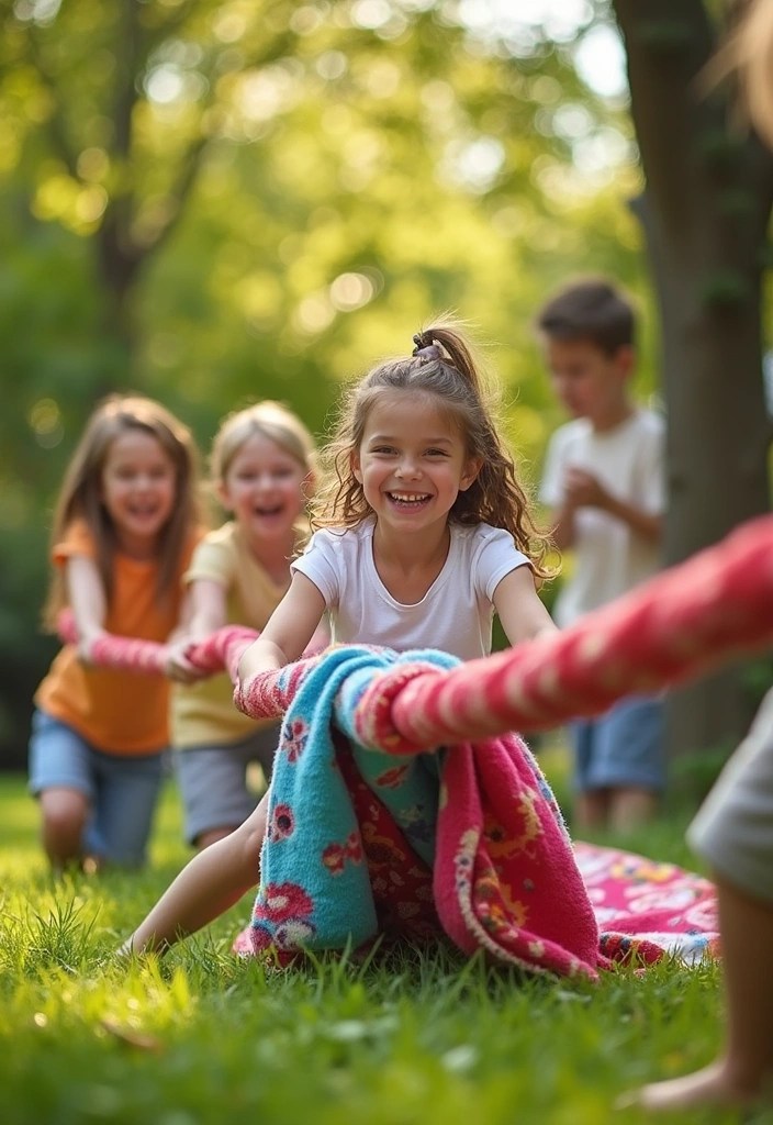 10 Simple Outdoor Obstacle Course Ideas Using Household Items (Your Kids Will Love #5!) - 9. Blanket Tug-of-War