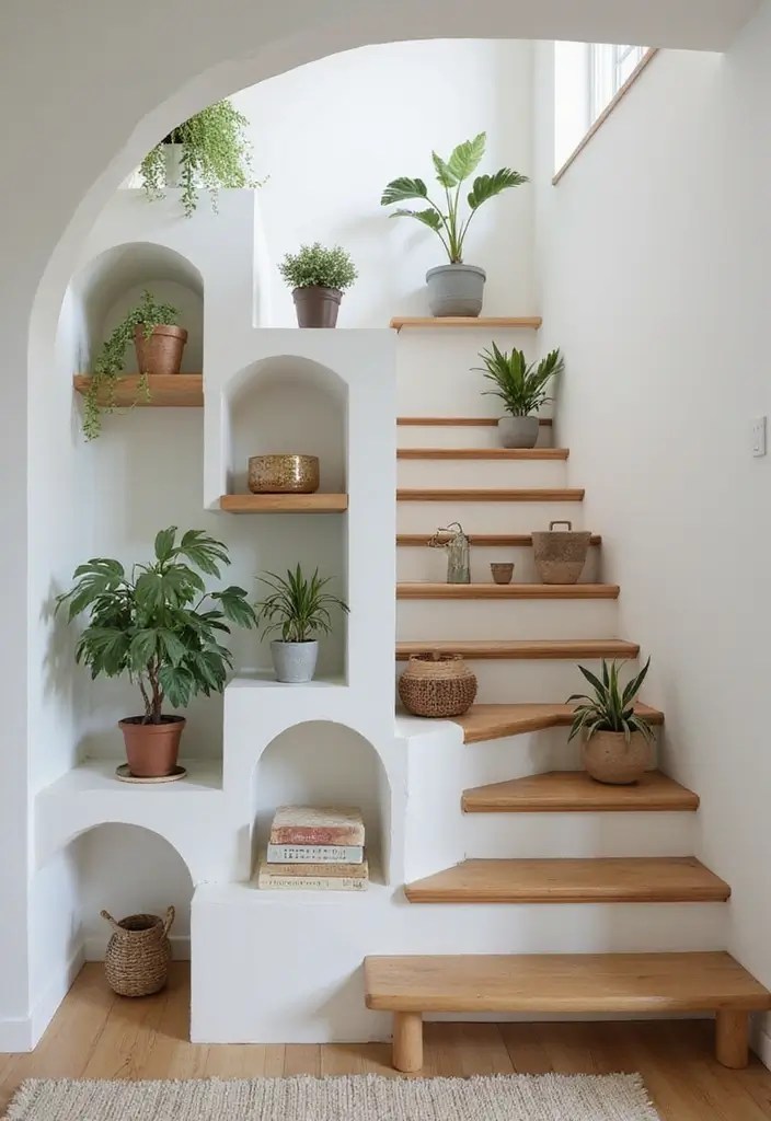 10 Stunning Ways to Transform Your Staircase with Decoration - 10. Incorporate Shelves or Nooks