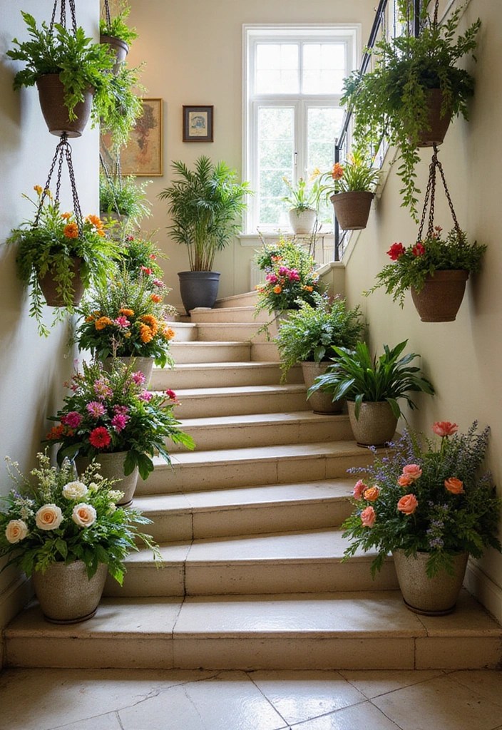 10 Stunning Ways to Transform Your Staircase with Decoration - 2. Floral Arrangements