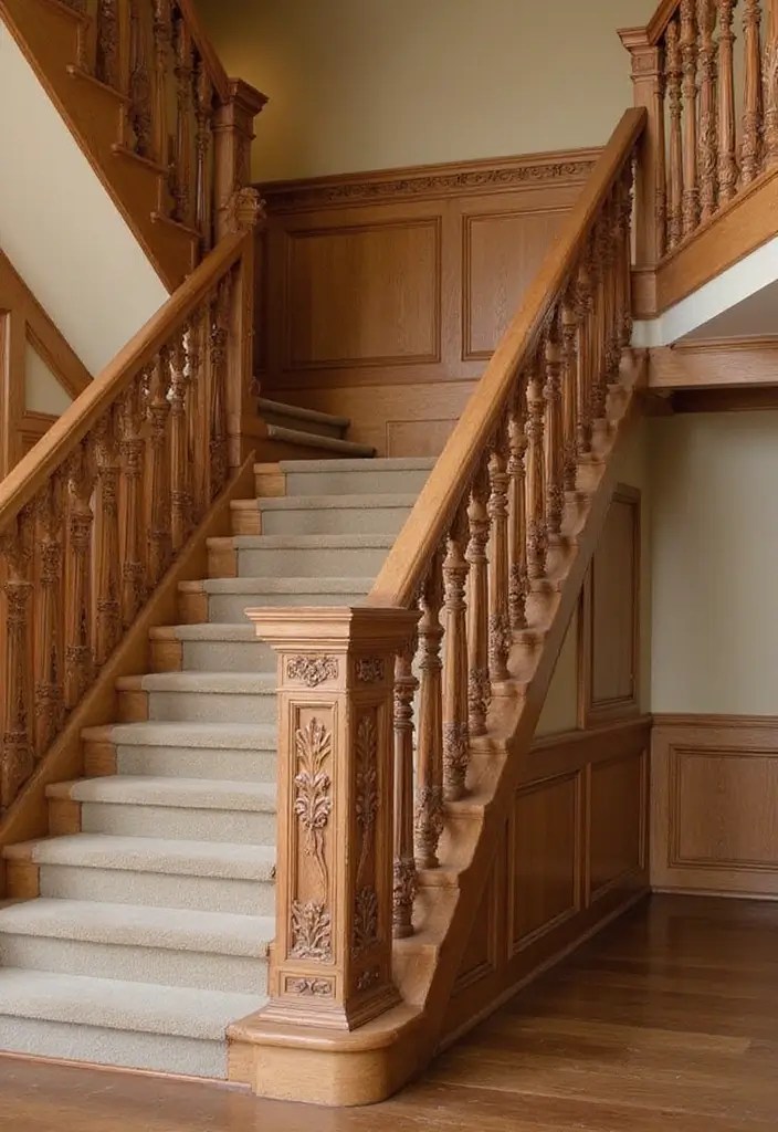 10 Stunning Ways to Transform Your Staircase with Decoration - 4. Elegant Wood Carvings