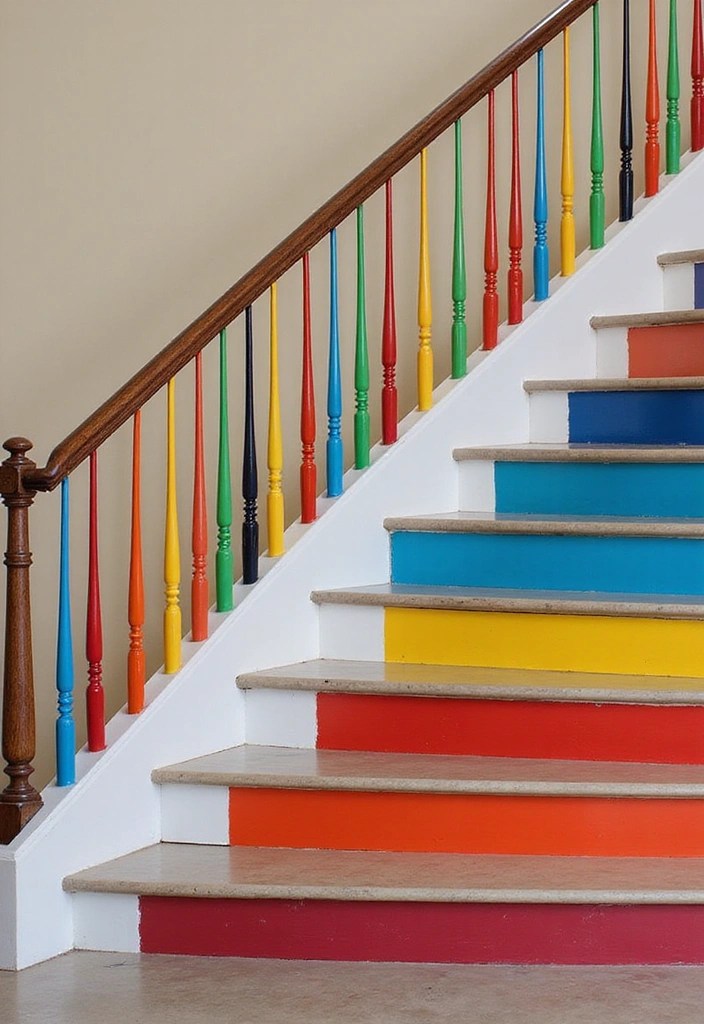 10 Stunning Ways to Transform Your Staircase with Decoration - 9. Colorful Staircase Balusters