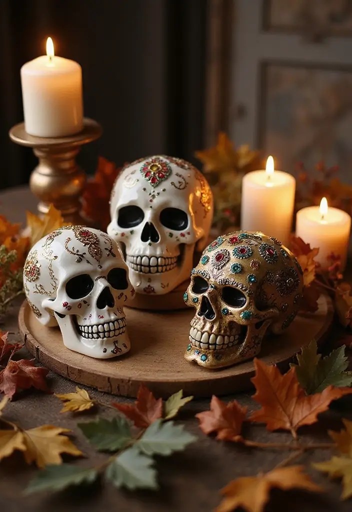 15 Hauntingly Beautiful Halloween Party Decorations You Can DIY This Fall (Check Out #5!) - 10. Elegant Skull Decor