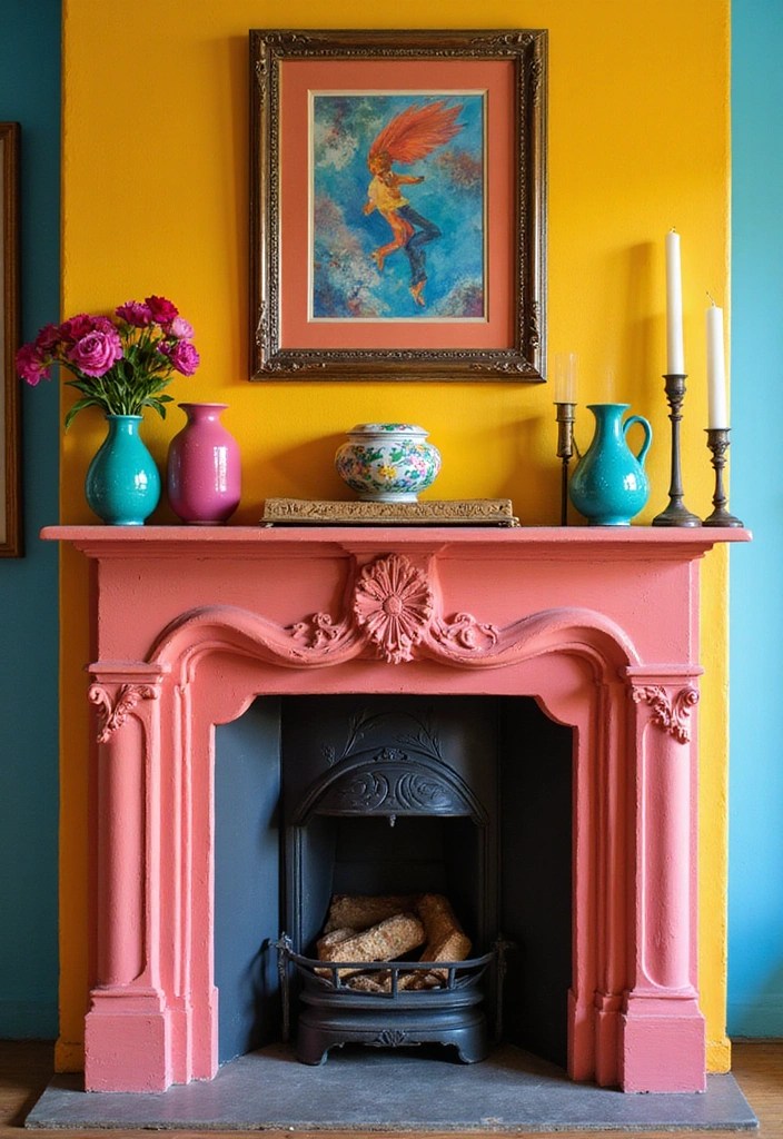 5 Budget-Friendly Fireplace Mantel Makeovers You’ll Love - 2. Bright and Bold Colors
