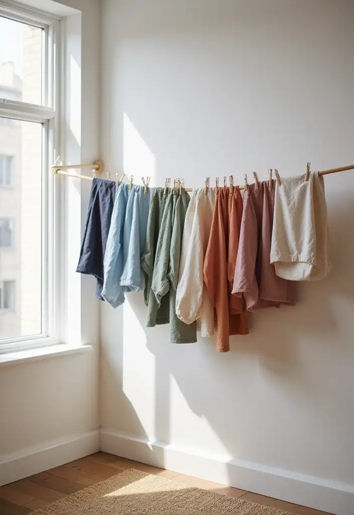 5 Stylish Clothesline Ideas for Small Homes & Apartments - 1. Wall-Mounted Clothesline