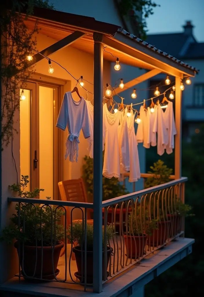 5 Stylish Clothesline Ideas for Small Homes & Apartments - 2. String Lights Clothesline