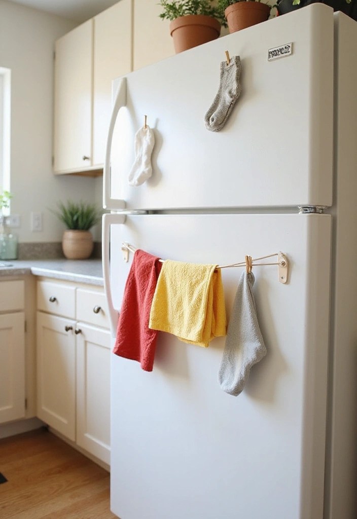 5 Stylish Clothesline Ideas for Small Homes & Apartments - 5. Magnetic Clothesline for Fridge
