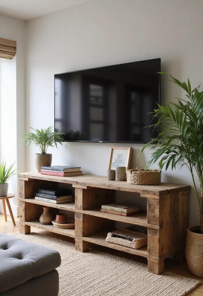 9 DIY TV Cabinet Ideas That Make Styling Your Space a Breeze! - 5. Repurposed Pallet TV Console