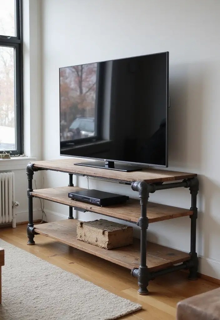 9 DIY TV Cabinet Ideas That Make Styling Your Space a Breeze! - 7. Industrial Pipe TV Stand