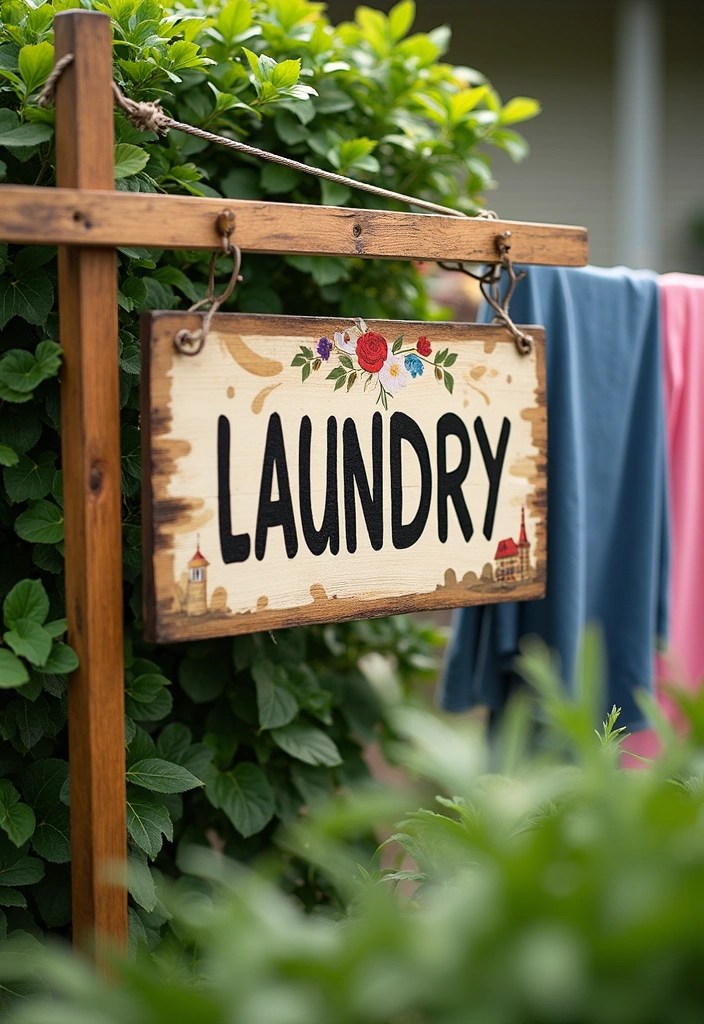 DIY Backyard Clothesline Setup That Looks Beautiful & Works Like Magic - 10. Personalized Laundry Sign