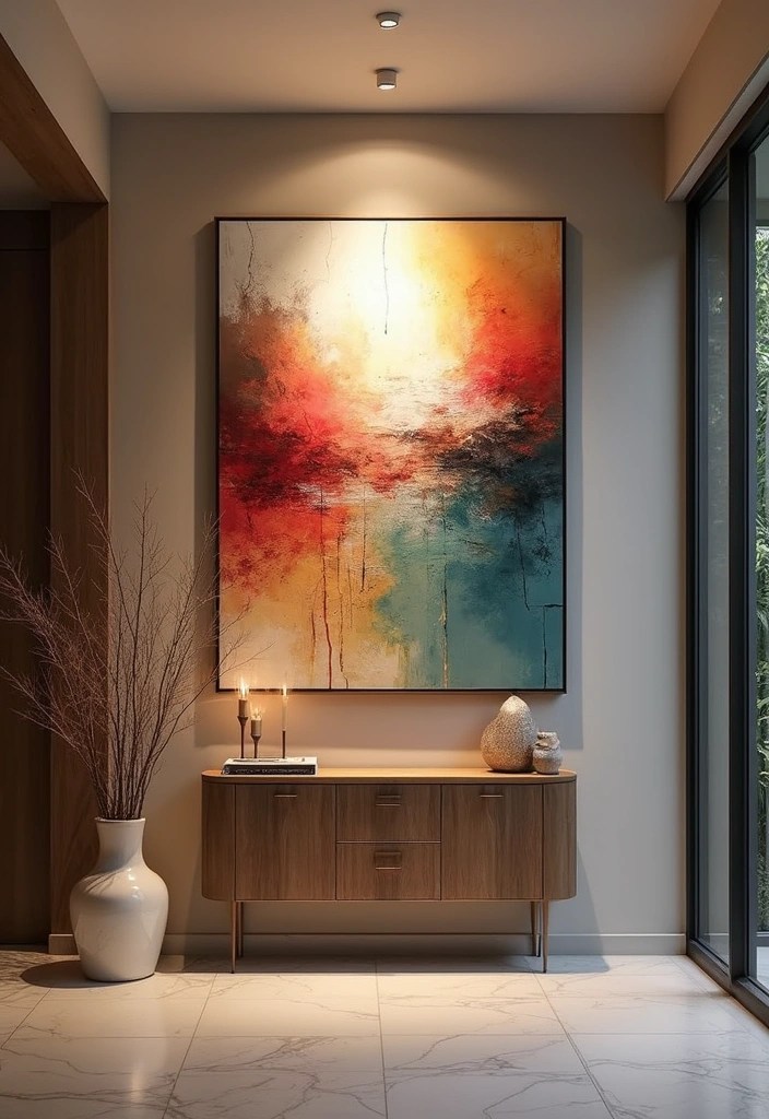 10 Elegant Home Entrance Showpiece Ideas for a Warm & Stylish Welcome - 1. Statement Art Pieces