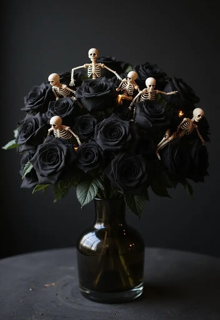 15 Hauntingly Beautiful Halloween Centerpieces That Will Wow Your Guests! - 1. Spooky Skeleton Bouquet