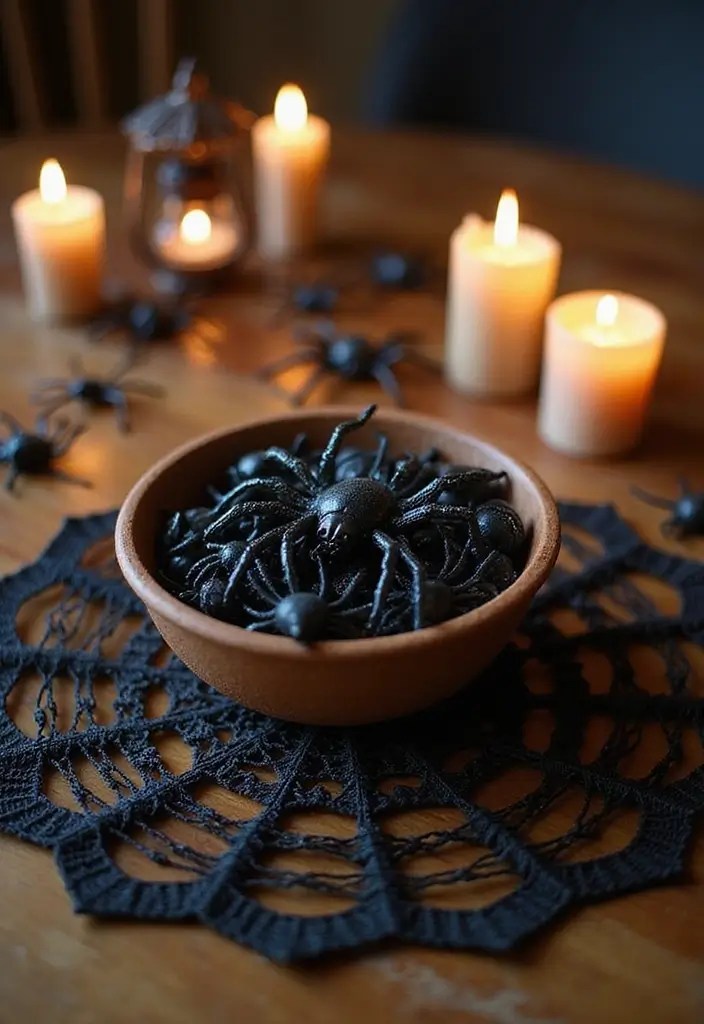 15 Hauntingly Beautiful Halloween Centerpieces That Will Wow Your Guests! - 11. Charming Spider Web Display