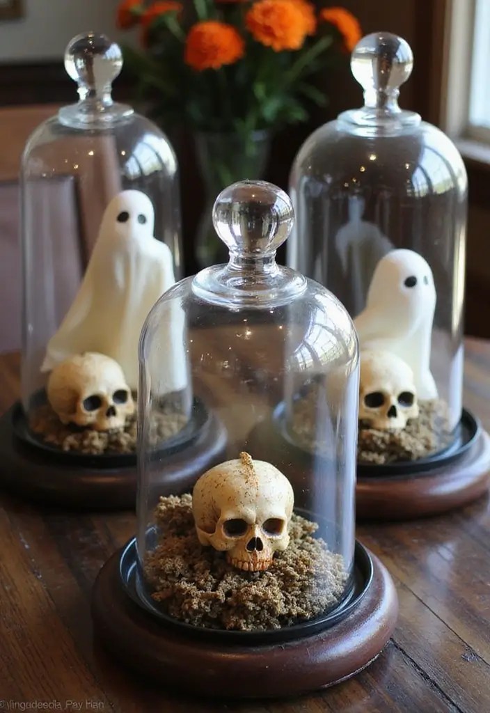 15 Hauntingly Beautiful Halloween Centerpieces That Will Wow Your Guests! - 12. Creepy Cloche Display