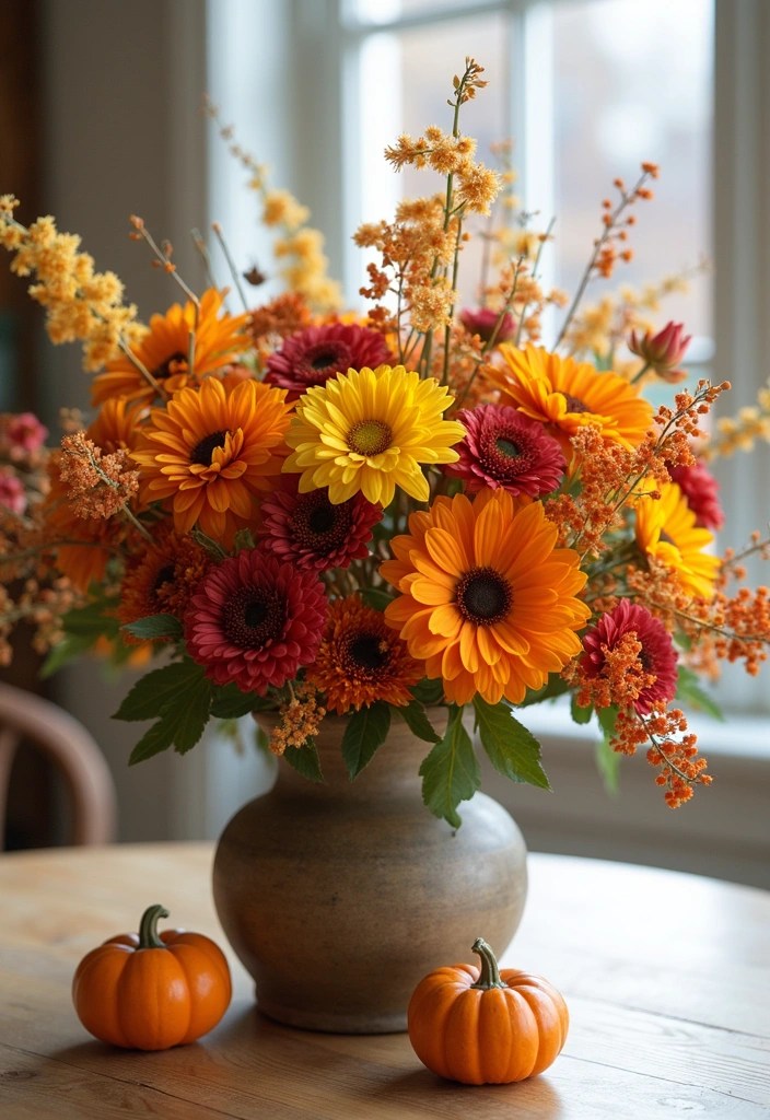 15 Hauntingly Beautiful Halloween Centerpieces That Will Wow Your Guests! - 14. Fall Floral Arrangement