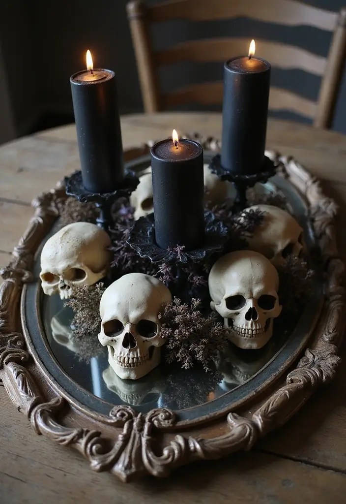 15 Hauntingly Beautiful Halloween Centerpieces That Will Wow Your Guests! - 6. Mysterious Mirror Centerpiece