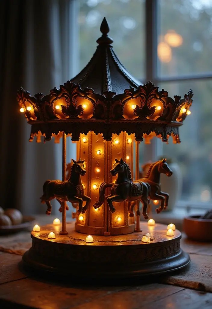 15 Hauntingly Beautiful Halloween Centerpieces That Will Wow Your Guests! - 7. Enchanted Carousel