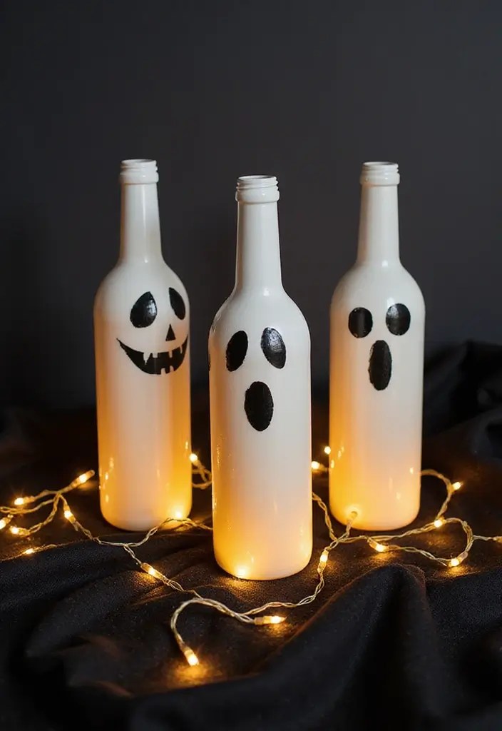 15 Hauntingly Beautiful Halloween Centerpieces That Will Wow Your Guests! - 8. Ghostly Wine Bottles