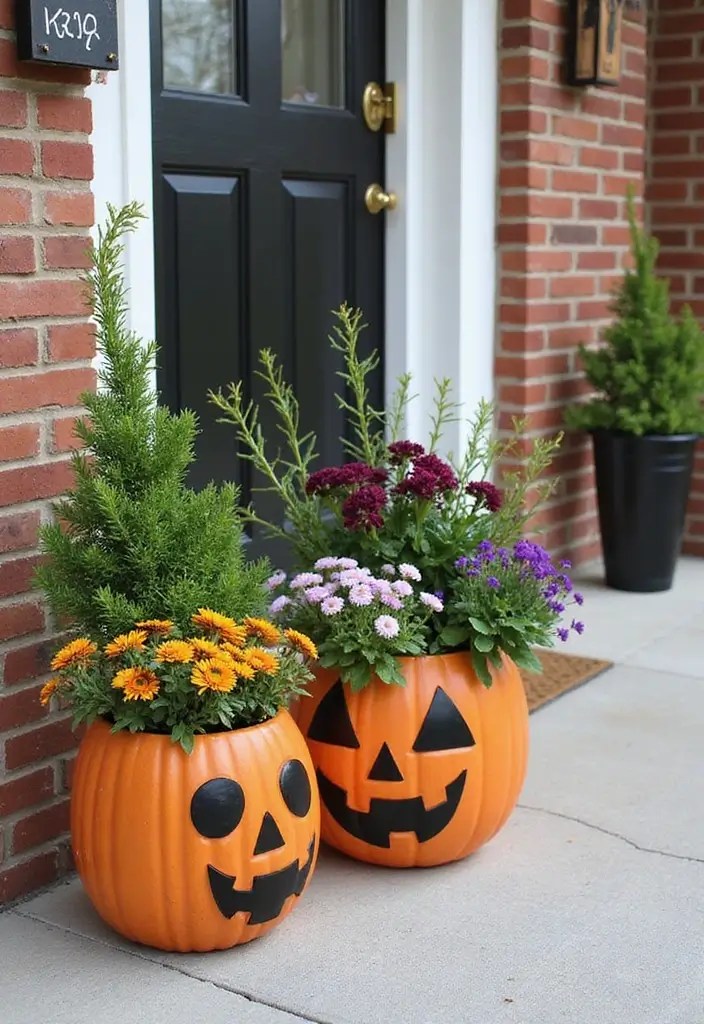 15 Spooktacular Halloween Porch Ideas That Will Give Your Neighbors Chills! - 14. Halloween-Themed Planters