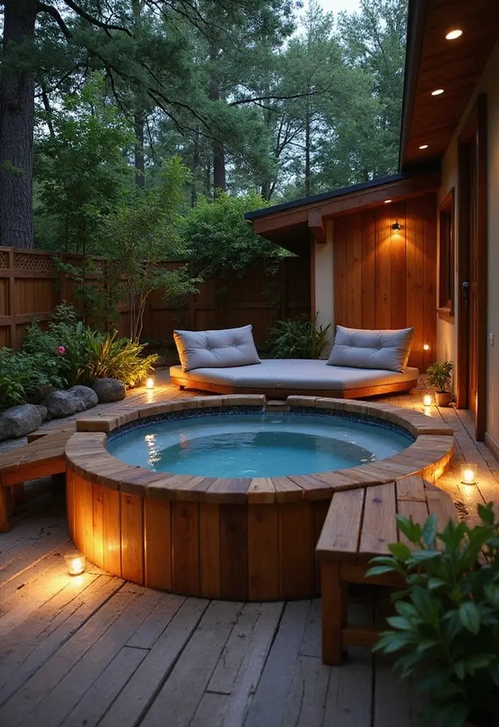 7 DIY Tiny Pool Ideas That Showcase Your Creativity and Style! - 5. The Wooden Hot Tub Pool