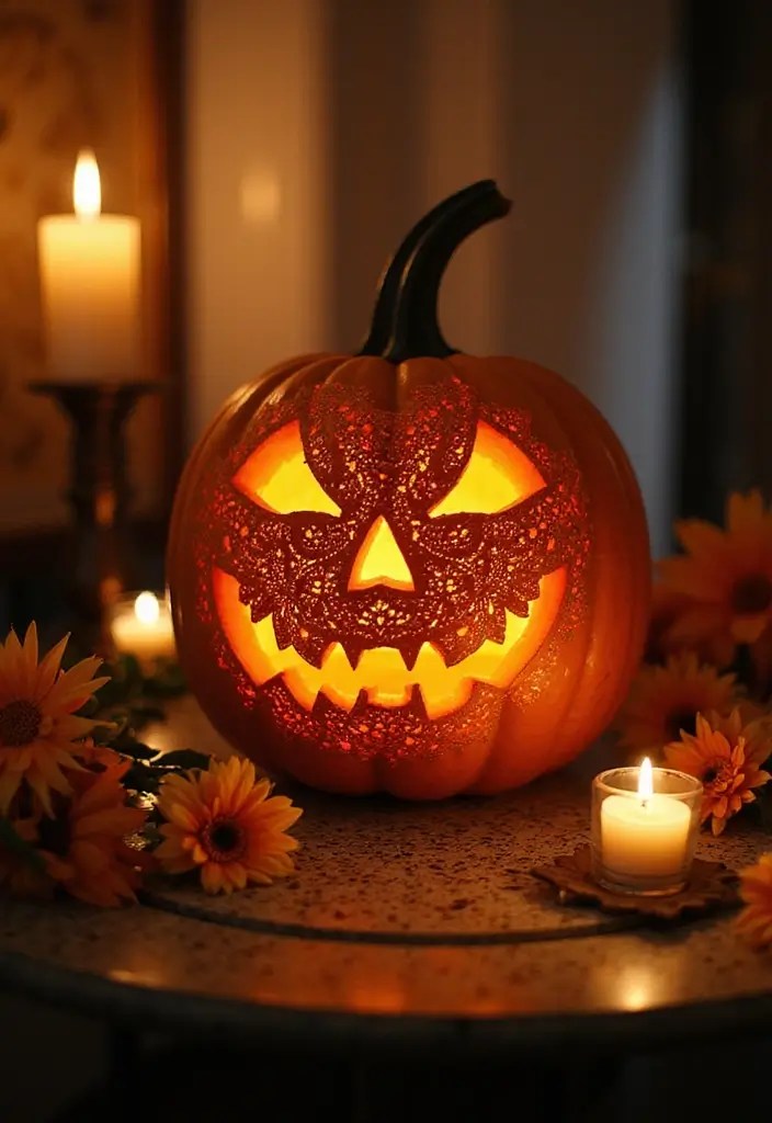 10 Jack-o-Lantern Spectacles Ideas That Will Make Your Halloween Unforgettable! - 4. The Intricate Lace Design