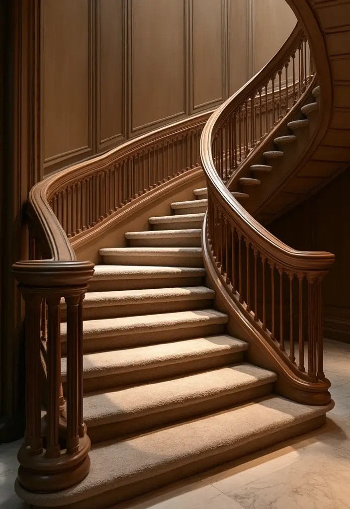 10 Stylish Handrail Designs for Modern Homes (Safety Meets Style) - 4. Elegant Curved Railings