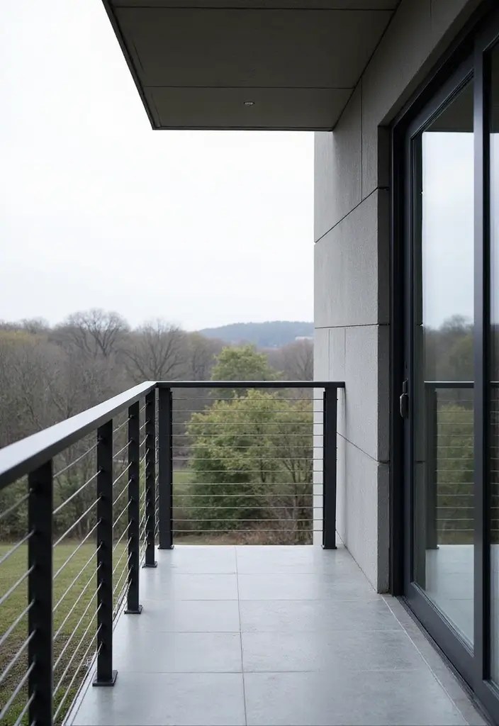 10 Stylish Handrail Designs for Modern Homes (Safety Meets Style) - 5. Minimalist Wire Railings