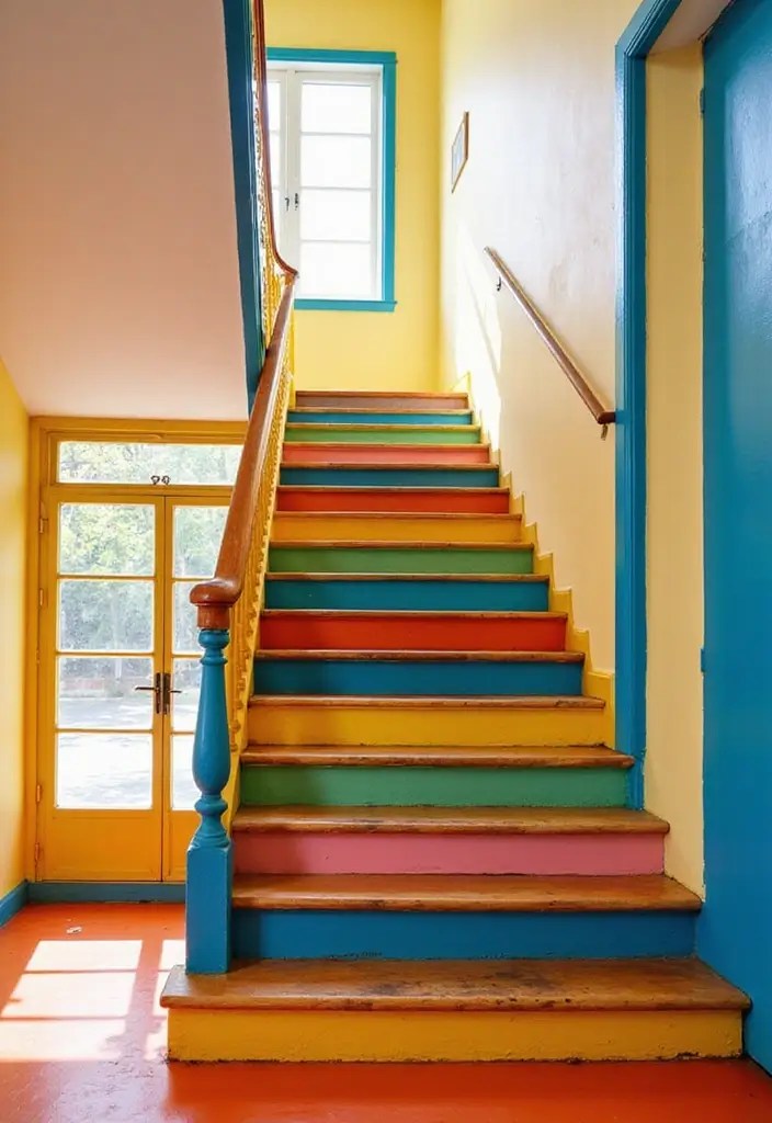 10 Stylish Handrail Designs for Modern Homes (Safety Meets Style) - 6. Vibrant Painted Railings