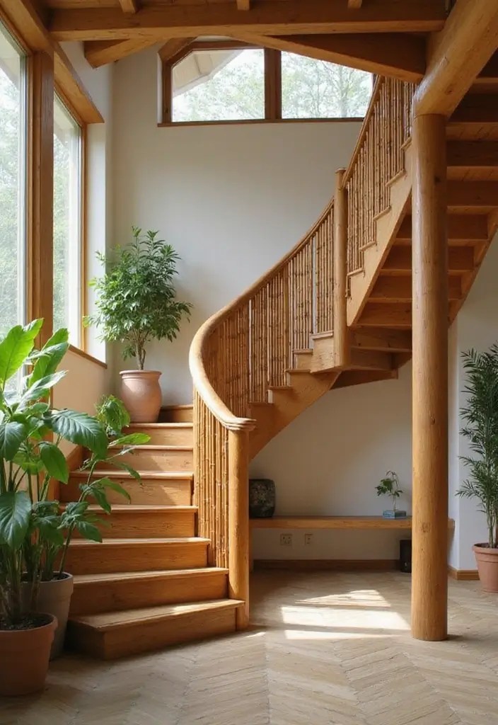 10 Stylish Handrail Designs for Modern Homes (Safety Meets Style) - 8. Zen-inspired Bamboo Railings