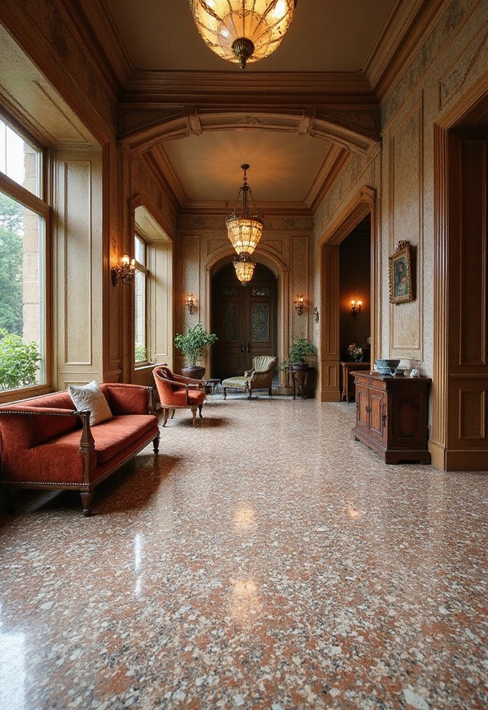 12 Stunning Flooring Ideas: From Epoxy Metallic to Cozy Hardwood Designs - 11. Unique Terrazzo Touch