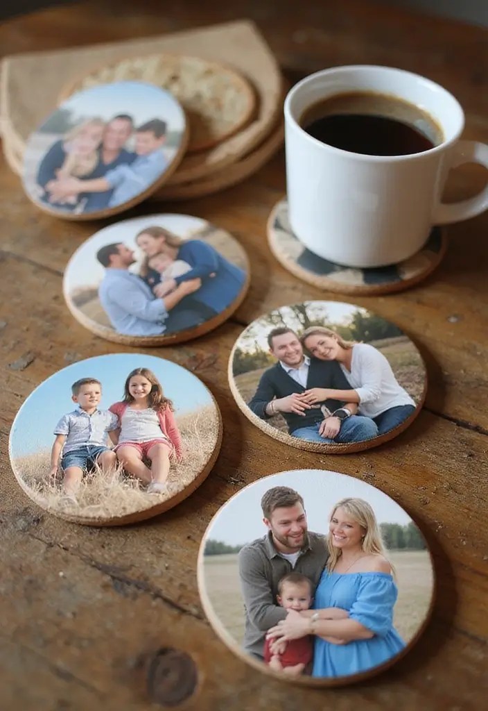 10 DIY Cozy Home Gifts for Friends and Family - 3. Customized Photo Coasters