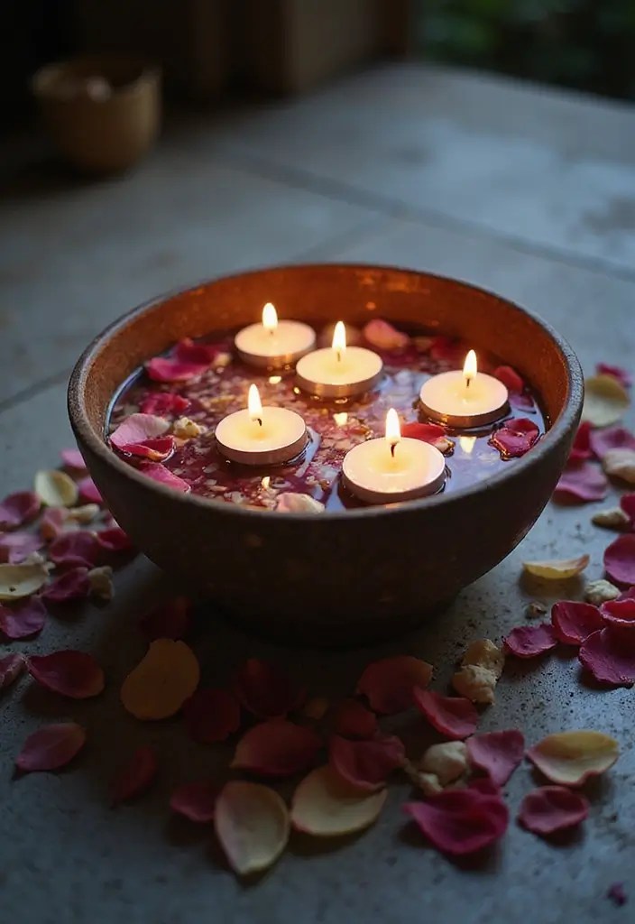 16 Enchanting Candle Lighting Ideas for an Irresistibly Romantic Home (You’ll Be Spellbound by #7!) - 1. Floating Candles in Water